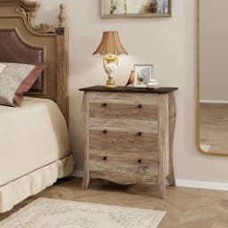Chest of Drawers with 3 Drawers, Country House Style Sideboard with Folding Fabric Drawers, Wooden Storage Cabinet