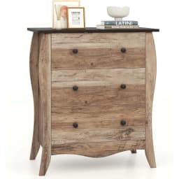 Chest of Drawers with 3 Drawers, Country House Style Sideboard with Folding Fabric Drawers, Wooden Storage Cabinet