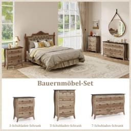 Chest of Drawers with 3 Drawers, Country House Style Sideboard with Folding Fabric Drawers, Wooden Storage Cabinet