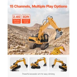 SucceBuy 2.4G Remote Control Excavator Dump Truck 3 in 1 RC Model Car Digger Toy with Light & Sound Construction Vehicle for Kid