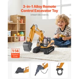 SucceBuy 2.4G Remote Control Excavator Dump Truck 3 in 1 RC Model Car Digger Toy with Light & Sound Construction Vehicle for Kid