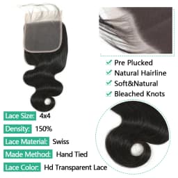 Body Wave Lace Closure With Hair Bundles 100% Human Hair Bundle With 2x6 4x4 5X5 Transparent Closure Remy Hair Weave Extensions