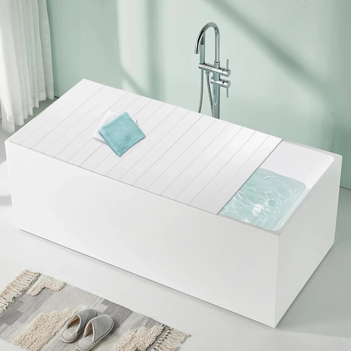 Bathtub Cover Foldable PVC Bathtub Sheet Waterproof & Dustproof Bathtub Tray Insulation Board for Home, Bathroom, Spa