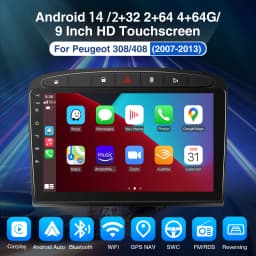 ESSGOO Android 14 Car Stereo Multimedia Player Radio 9" For Peugeot 408 308 2007-13 Carplay Android Auto GPS Navi Wifi RDS SWC