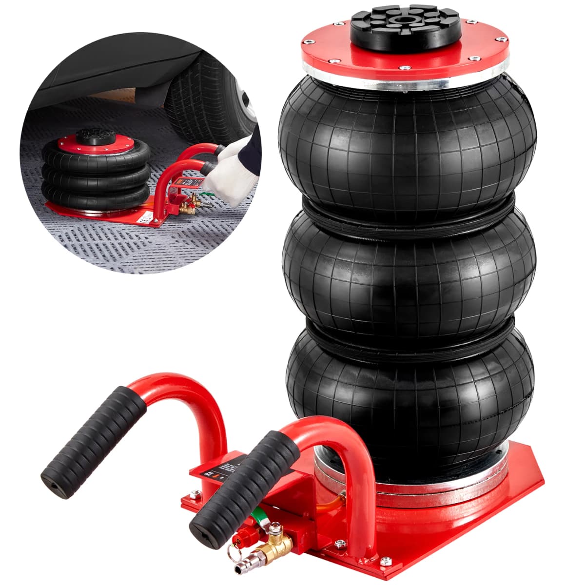 SucceBuy Triple Bag Air Jack 3 Ton (6600 lbs) Capacity Portable Pneumatic Car Jacks Heavy Duty & Quick Lifting for Garage Repair