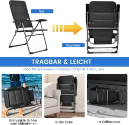 Set of 2 Garden Chairs, Folding Chairs with 7-Way Adjustable Backrest, Folding Balcony Chairs, High-Back, Breathable