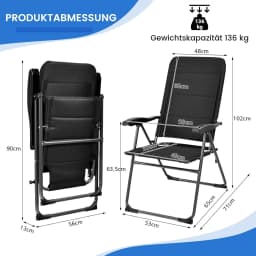 Set of 2 Garden Chairs, Folding Chairs with 7-Way Adjustable Backrest, Folding Balcony Chairs, High-Back, Breathable