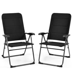 Set of 2 Garden Chairs, Folding Chairs with 7-Way Adjustable Backrest, Folding Balcony Chairs, High-Back, Breathable