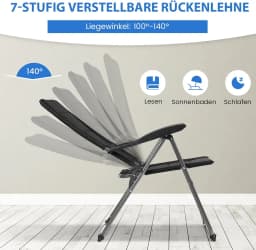 Set of 2 Garden Chairs, Folding Chairs with 7-Way Adjustable Backrest, Folding Balcony Chairs, High-Back, Breathable