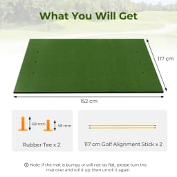 Golf Hitting Mat, 5 ft x 4 ft Artificial Turf Golf Practice Mat w/ 2 Golf Rubber Tees & 2 Alignment Sticks, Portable Golf
