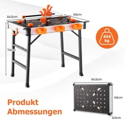 Folding Work Table, Workbench with 2 Quick Clamps, 4 Clamping Hooks, 3 Tool Boxes & Metal Frame