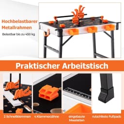 Folding Work Table, Workbench with 2 Quick Clamps, 4 Clamping Hooks, 3 Tool Boxes & Metal Frame