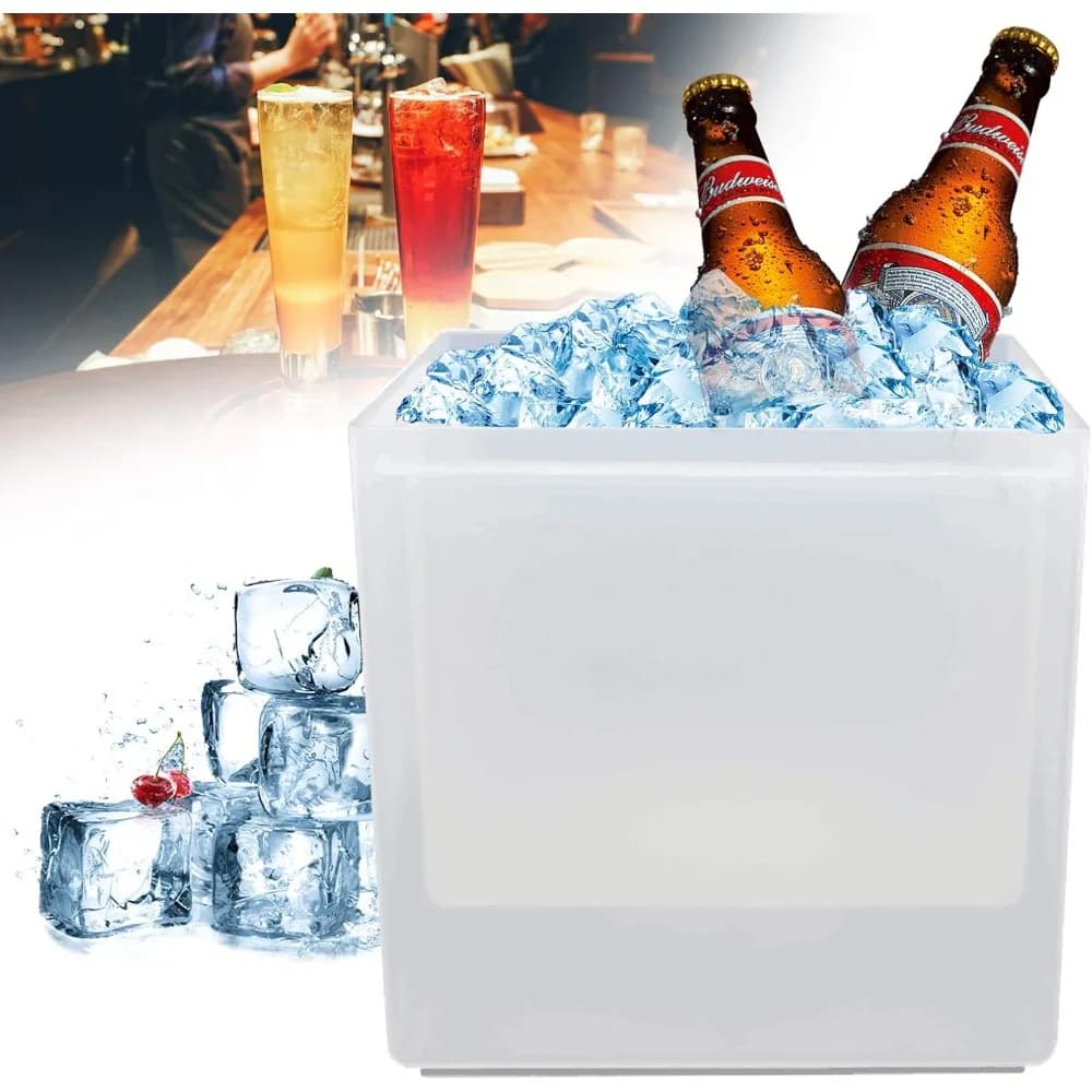 3.5L LED Ice Bucket Double Layer Square Champagne Wine Drinks Beer Bucket with Multi Color Gradual Change for KTV Parties