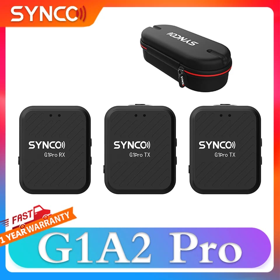 SYNCO G1(A2) Pro Wireless Microphone System with 1 Receiver & 2 Microphones 200M Transmission Range Built-in Battery Mic