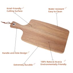 Acacia Rectangular Wood Cutting Board with Handle, Kitchen Wooden Chopping Board for Bread, Meat, Fruits, Cheese and Serving