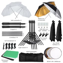 SH 20W 5500K Umbrellas Softbox Continuous Lighting Kit with Backdrop Support System for Photo Studio Product Shoot Photography