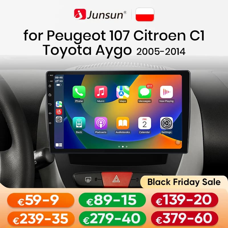 Junsun AI voice Wireless Carplay Android Auto radio For Peugeot 107 Toyota Aygo Car Intelligent Systems BT 2 din autoradio