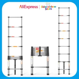 2.6M Foldable Ladders Telescopic Stainless steel Extendable Extension 9 Steps150kg Max. Capacity EN131 Portable for household