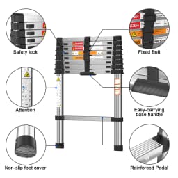 2.6M Foldable Ladders Telescopic Stainless steel Extendable Extension 9 Steps150kg Max. Capacity EN131 Portable for household