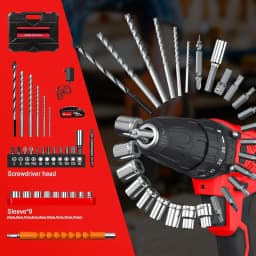 BRIEFNESS Cordless Drill Kit with 1.5 Ah Li-Ion Battery and Charger Red Cordless Electric Drill Repair Tool