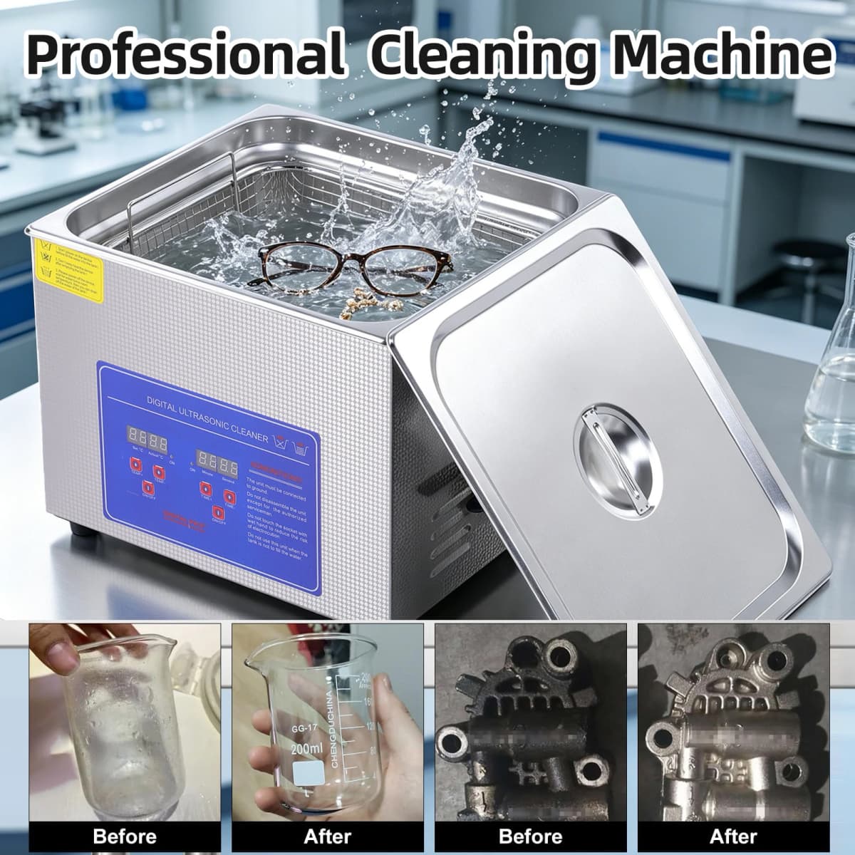 Ultrasonic Cleaning Machine 15/30L Digital Jewelry Cleaner 40kHz with Heater Stainless Steel Adjustable Time and Temperature for