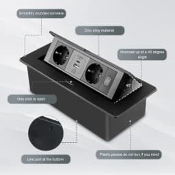 Retractable Recessed Power Strip with USB, Black Desk Multi-Socket Tower, Recessed Multiple Socket For Kitchen Extension Cord