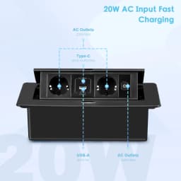 Retractable Recessed Power Strip with USB, Black Desk Multi-Socket Tower, Recessed Multiple Socket For Kitchen Extension Cord