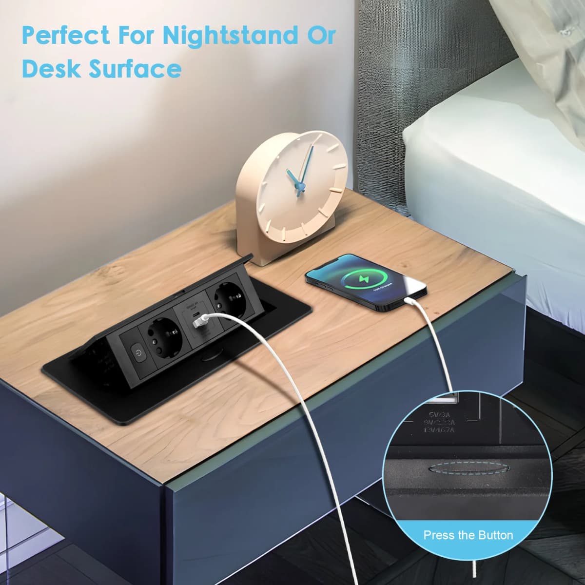 Retractable Recessed Power Strip with USB, Black Desk Multi-Socket Tower, Recessed Multiple Socket For Kitchen Extension Cord