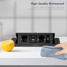 Retractable Recessed Power Strip with USB, Black Desk Multi-Socket Tower, Recessed Multiple Socket For Kitchen Extension Cord