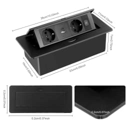 Retractable Recessed Power Strip with USB, Black Desk Multi-Socket Tower, Recessed Multiple Socket For Kitchen Extension Cord