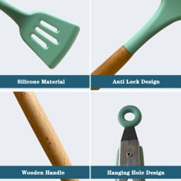 Kitchenware Cooking Utensils Set Non-stick Silicone Cookware Spatula Shovel Egg Beaters Wooden Handle Kitchen Cooking Tool Set