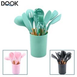 Kitchenware Cooking Utensils Set Non-stick Silicone Cookware Spatula Shovel Egg Beaters Wooden Handle Kitchen Cooking Tool Set