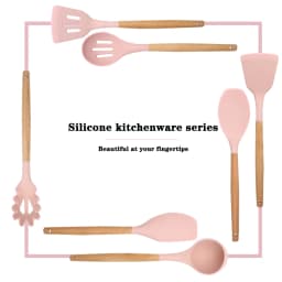 Kitchenware Cooking Utensils Set Non-stick Silicone Cookware Spatula Shovel Egg Beaters Wooden Handle Kitchen Cooking Tool Set
