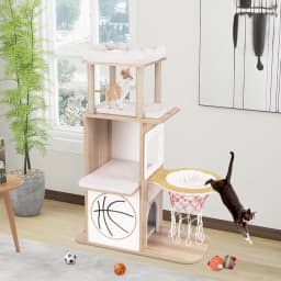 Cat tree, 120 cm high, with 5 levels and a sports-themed design 2 cat condos, perches, removable and washable cushions