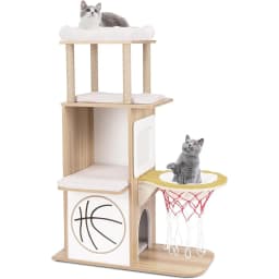 Cat tree, 120 cm high, with 5 levels and a sports-themed design 2 cat condos, perches, removable and washable cushions
