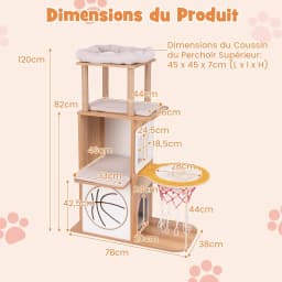 Cat tree, 120 cm high, with 5 levels and a sports-themed design 2 cat condos, perches, removable and washable cushions