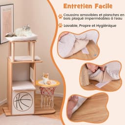 Cat tree, 120 cm high, with 5 levels and a sports-themed design 2 cat condos, perches, removable and washable cushions
