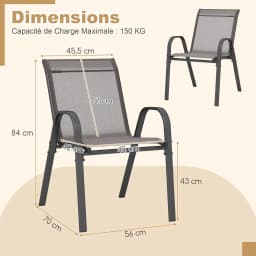 Stackable garden chair, comfortable patio armchair with armrest backrest for outdoor and indoor use, 56x70x84cm, grey