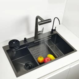 Honeycomb Kitchen Sink Anti-Scratch Nano Technology Left Drain Above Mount Washing Basin Stainless Steel Sinks Waterfall Faucet
