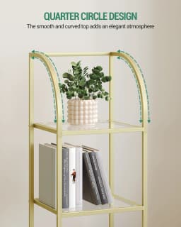 Bookshelf, 6-Tier Display Shelf, Exhibition Shelf, Tempered Glass, Standing Shelves, for Living Room, Bedroom, Gold