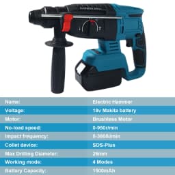 26MM Brushless Electric Hammer Drill Multifunctional Rotary Cordless Rechargeable Power Tools For Makita 18V Battery