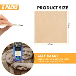 6pcs A4 Plywood Sheets 3mm Thickness (+/- 0.2mm) Basswood Plywood 11.8x11.8 inch for Engraving