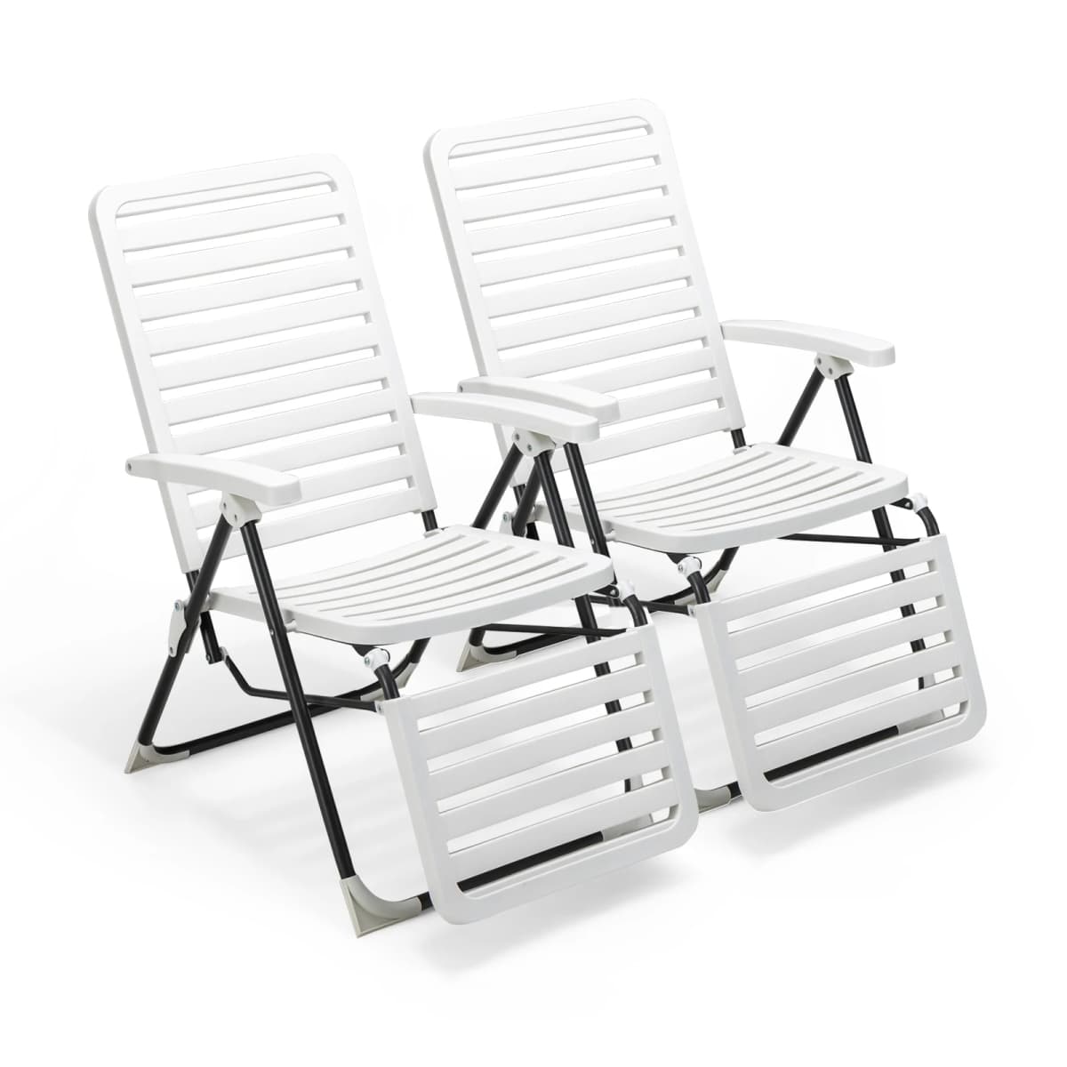 Patio Chaise Lounge Chair, Folding Reclining Chair w/ 7-Position Backrest & Cozy Footrest, Weatherproof PP Material