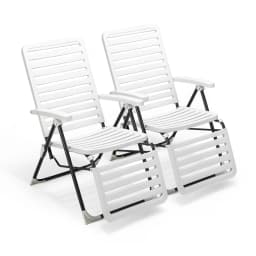 Patio Chaise Lounge Chair, Folding Reclining Chair w/ 7-Position Backrest & Cozy Footrest, Weatherproof PP Material