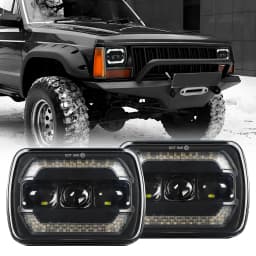 UNISHINE 5x7inch LED Headlights Turn Signal DRL Hi/Low Seal Beam Replace H6054 H5054 Headlight for XJ -Wrangler YJ Trucks 12V off-road use