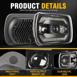 UNISHINE 5x7inch LED Headlights Turn Signal DRL Hi/Low Seal Beam Replace H6054 H5054 Headlight for XJ -Wrangler YJ Trucks 12V off-road use