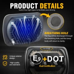UNISHINE 5x7inch LED Headlights Turn Signal DRL Hi/Low Seal Beam Replace H6054 H5054 Headlight for XJ -Wrangler YJ Trucks 12V off-road use