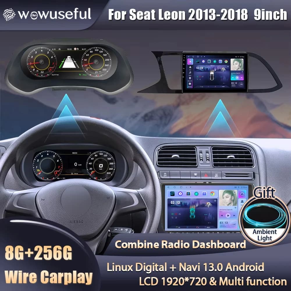 Wowuseful 9'' Car Lcd Digital Cluster For VW Seat Leon 2013-18 Years Dashboard Paneel Cockpit Android player Navigation Radio