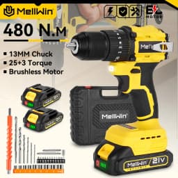 MELLWIN 13MM Brushless Electric Impact Drill 25+3 Torque Handheld Flat Drill Screwdriver Power Tools For Makita 18V Battery Pin
