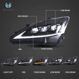 VLAND 2005-2013 Lexus IS250 IS350 IS300 & 2007-2014 ISF LED Headlights 2PCS, E-Mark Certified Headlamps with Sequential Turn Signal, Plug & Play, Front Light Upgrade Replacement